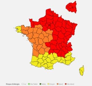 Carte de vigilance des pollens avril 2020 RNSA MILTIS